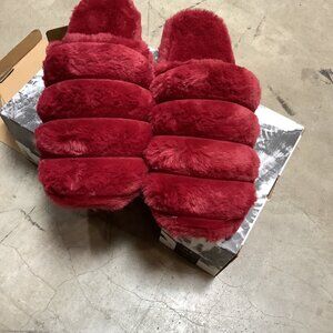 Jenni Womens Stuffed Faux Fur Slip On Clog Slippers Wine Red